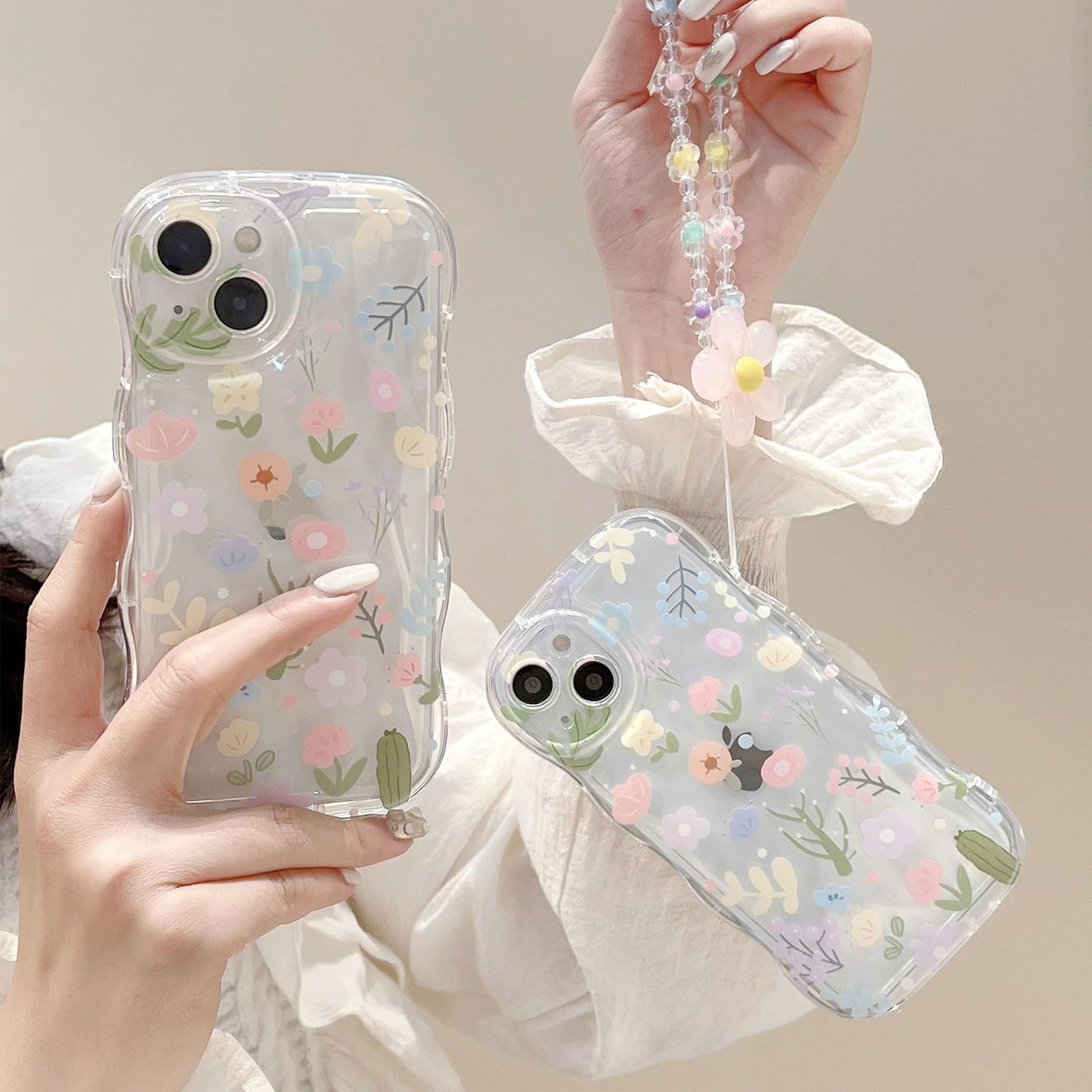 Designed for iPhone 14 Phone Case, Cute Curly Wave Frame Shape
