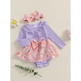 thumbnail image 3 of Suealasg Newborn Baby Girl 2 Piece Outfits 3 6 12 18 Months Infant Girls Long Sleeve Crew Neck Flower Print Romper Dress Headband Fall Clothes Set, 3 of 7