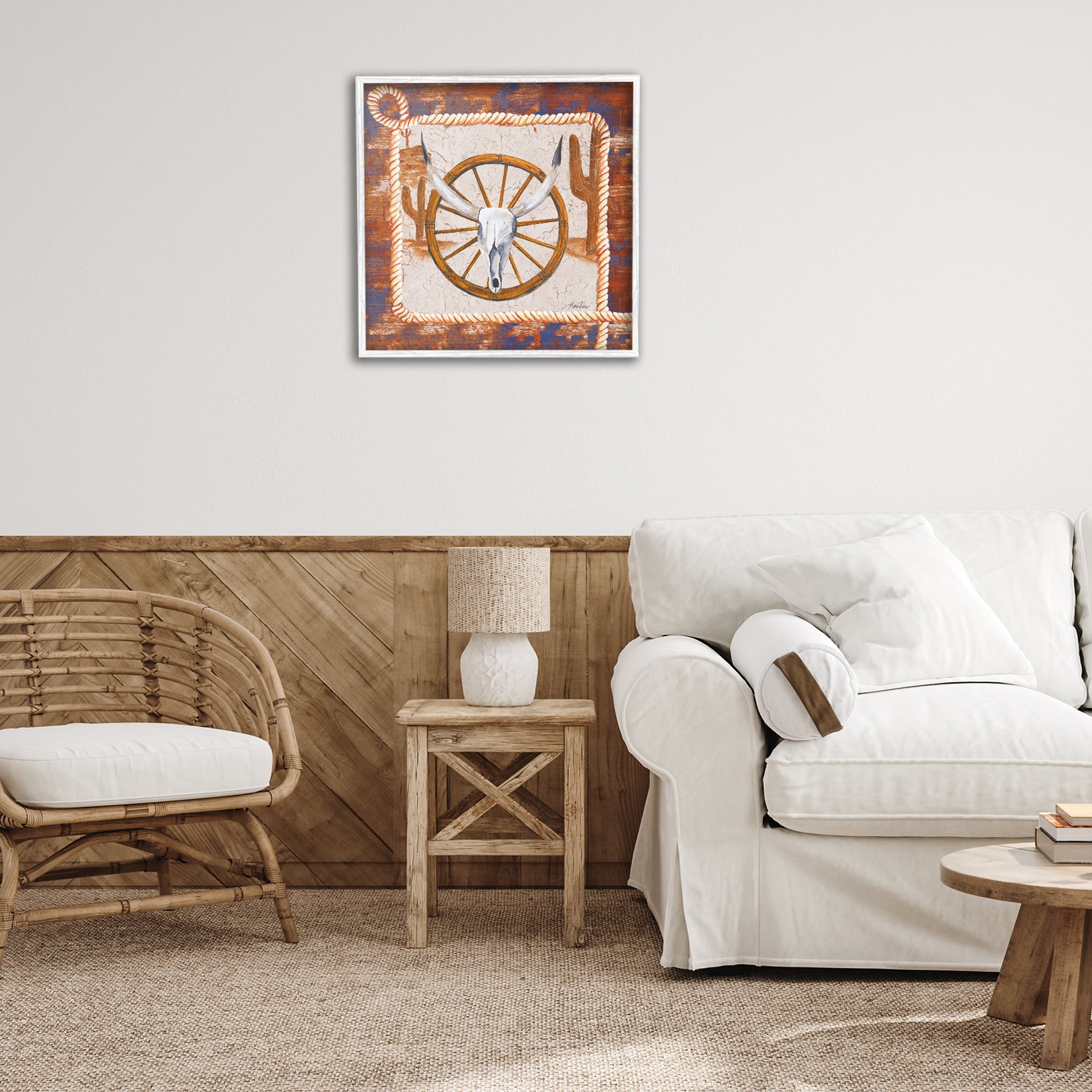 Stupell Industries Western Desert Wheel Landscape Painting White Framed Art Print Wall Art, 24 x 24