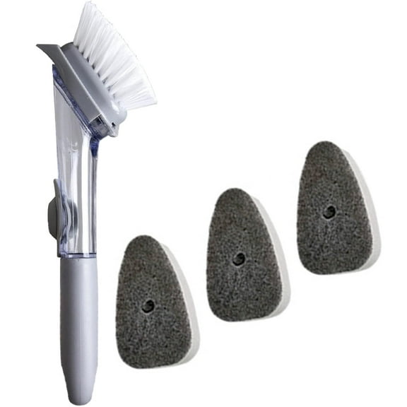 Dish Brush with 3 Refills Sponge Heads, Dish Scrubber with Handle Dish Cleaner Dish Cleaning Tools Replacement Sponge Heads Set for Kitchen Toilet Bathroom