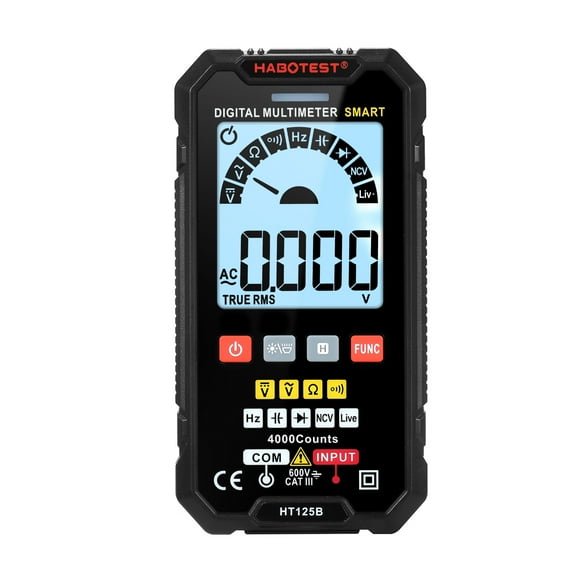 HABOTEST HABOTEST HT125B Digital Multimeter with Backlit LCD, Capacitance & Diode Testing, AC/DC Voltage Measurement, Auto/Manual Mode, Flashlight, Compact Design, Black (Battery Not Included)