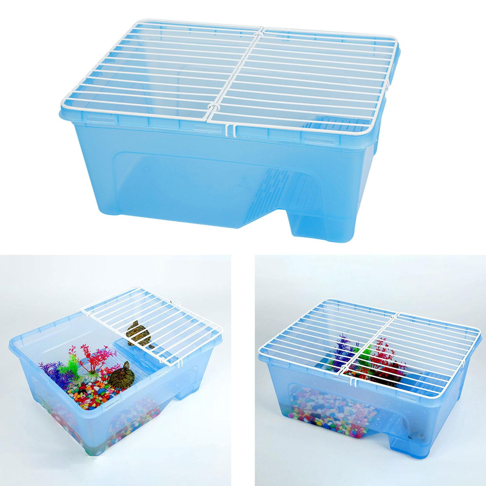 Fzaqwen Turtles Tank Aquarium Turtle Habitat with Cover Easy to Feeding Reptile Aquarium Reptile Habitat for Frog Amphibians Blue