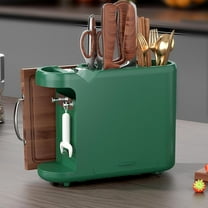 Multifunctional Knife Holder with Cutting Board Slot, Knife Block Storage Box for Kicthen Counter, Green