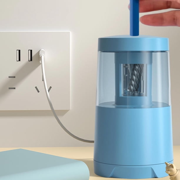 Sacapuntas eléctrico con alimentación USB, automático, compacto, depósito de virutas transparente, compatible con lápices estándar para uso en hogar, escuela y oficina.