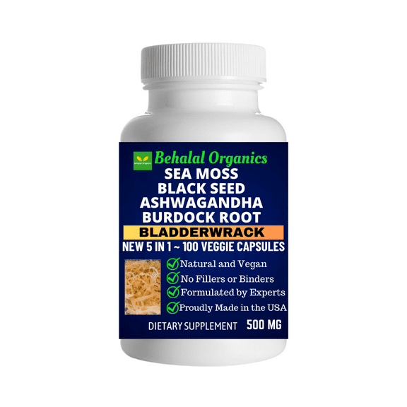 Irish Seamoss 5-in-1: Burdock Root, Bladderwrack, Blackseed, Ashwagandha quick capsules 100cts
