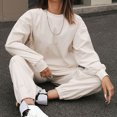 thumbnail image 4 of SELONE Matching Workout Sets For Women 2 Piece Long Sleeve Sweatshirts Long Sweatpants Crew Neck Sweat Suits Loose Taper Leg Gym Sets Solid Jogger Lounge Sets Streetwear Fall Wintern Clothes White, 4 of 8