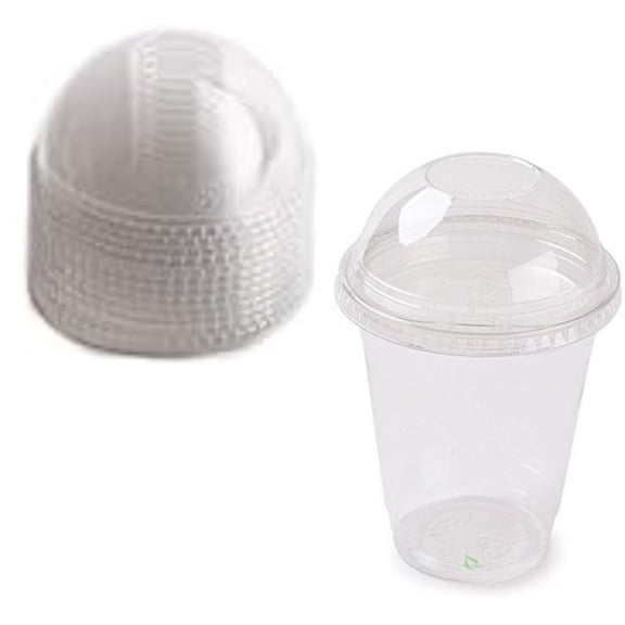 [25 Pack] Plastic Disposable Dome Lids for Standard Sized PET Cup 12 - 24oz - Crystal Clear Cup Lids for any Sized 98mm PET Plastic Cups - Smoothie Iced Drinks Frappe, Ice Coffee, Whipped Cream