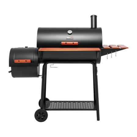 Royal Gourmet 30" Charcoal Barrel Grill with Offset Smoker, Adjustable Grates and Thermometer