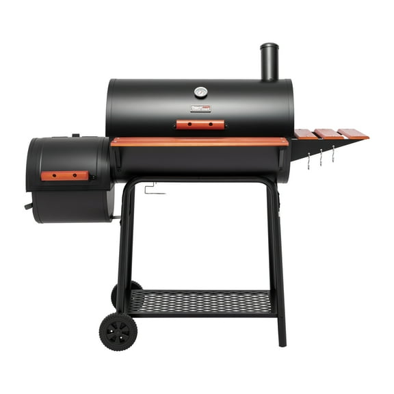 Royal Gourmet 30" Charcoal Barrel Grill with Offset Smoker, Adjustable Grates and Thermometer
