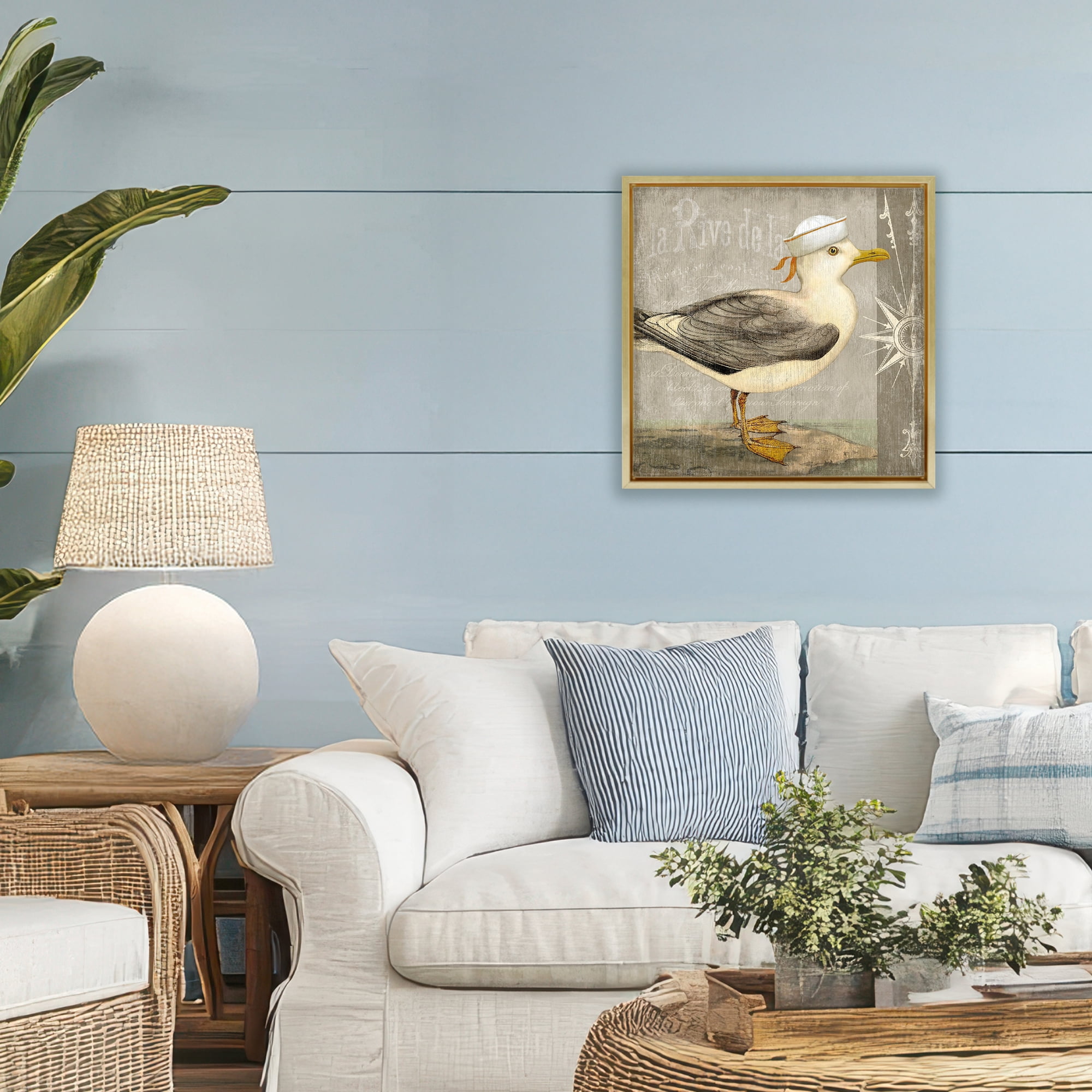 Stupell Industries Rustic Little Seagull Gold Framed Floater Canvas Wall Art, design by Suzanne Nicoll