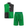thumbnail image 3 of Hansber Boys Hip Hop Street Jazz Dance Outfit Kids Color Block Sleeveless Tank Top with Sequin Shorts Set Green 16, 3 of 5