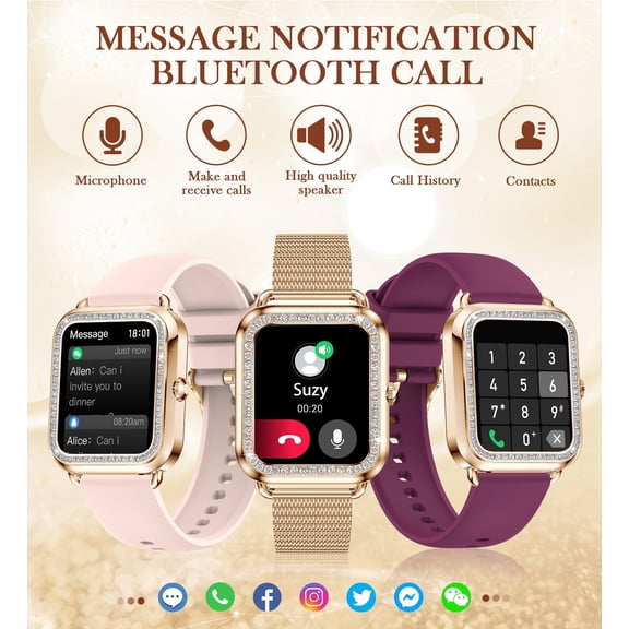 Smart Watch for Women, 1.6'' Bluetooth Call(Answer/Dial), Activity Fitness Tracker with Heart Rate/Sleep Monitor 100 Sports Pedometer AI Voice, Smartwatch for Android iPhone Compatible (Rose Gold)