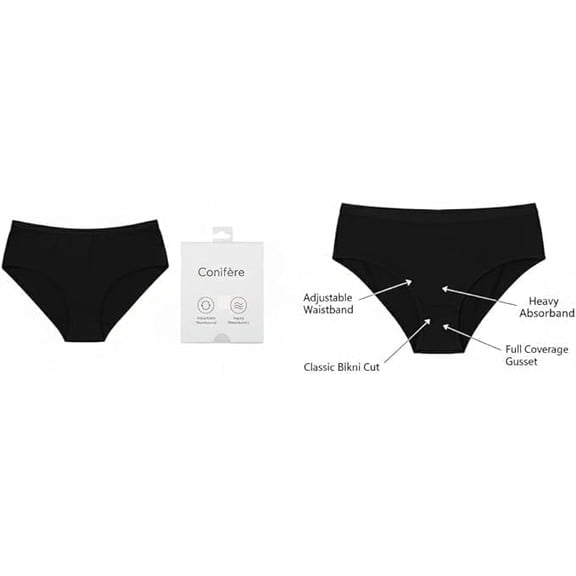 Maxim® 3 Pack Organic Cotton Period Underwear for Women, Heavy Absorbency, Adjustable Waistband (Fits XS-S), Reusable Leakproof Bikini Panties (Black)