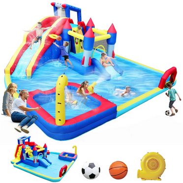 Baguery 19ft Inflatable Water Slide Bounce House for Kids Backyard Park with 650W Blower, Splash Pool & Basketball
