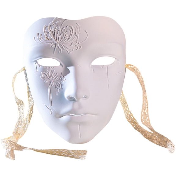 Jiibva White ABS Full Face Venetian Masquerade Mask For Men Halloween Party 19x16cm