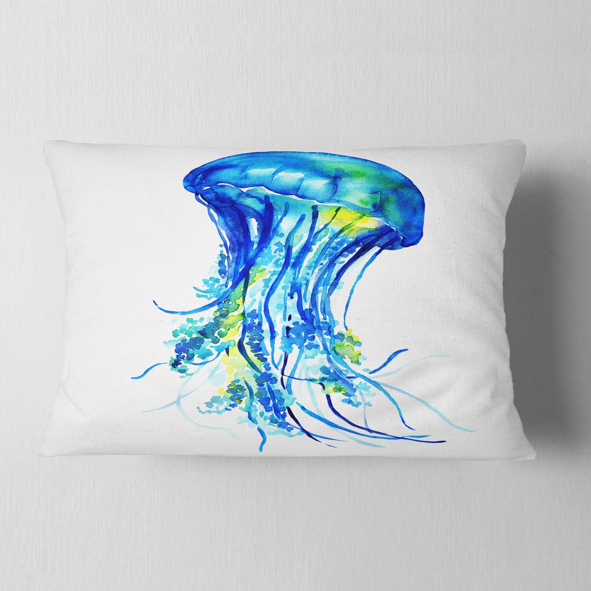 Designart Ocean Water Jellyfish - Animal Throw Pillow - 12x20