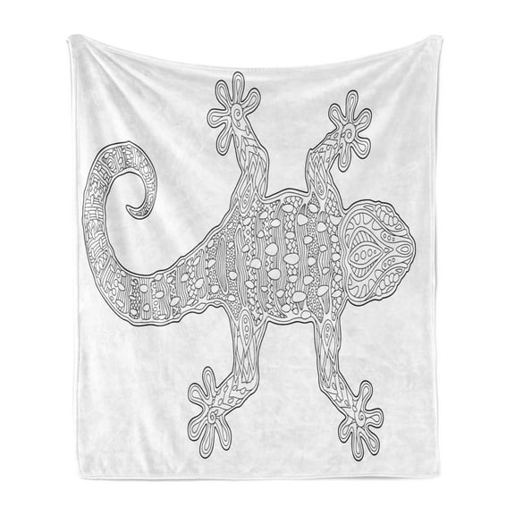 Salamander Soft Flannel Fleece Throw Blanket, High Detailed Overview Illustration of a Crawling Animal Silhouette, Cozy Plush for Indoor and Outdoor Use, 50" x 70", Dark Grey and White, by Ambesonne