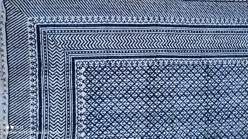 A And E Textiles House Premium Blue Floral Kantha Quilt, Hand Block Print Floral Indian Queen kantha Quilt, Bedspreads Queen Blue Quilt King, Housewarming Gift