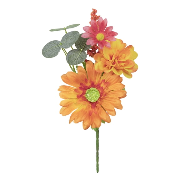 11-inch Artificial Silk Orange & Yellow Gerbera Mixed Summer Pick, for Indoor Use, by Mainstays