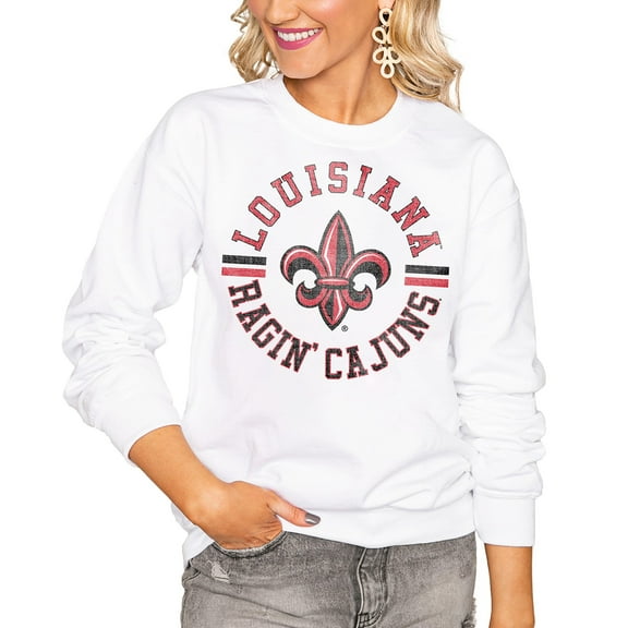 Women's Gameday Couture White Louisiana Ragin' Cajuns Oversized Vintage Days Perfect Crew Sweatshirt