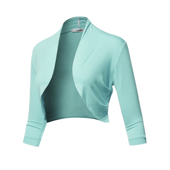 SSOULM Women's 3/4 Sleeve Open Front Bolero Shrug Cardigan with Plus Size