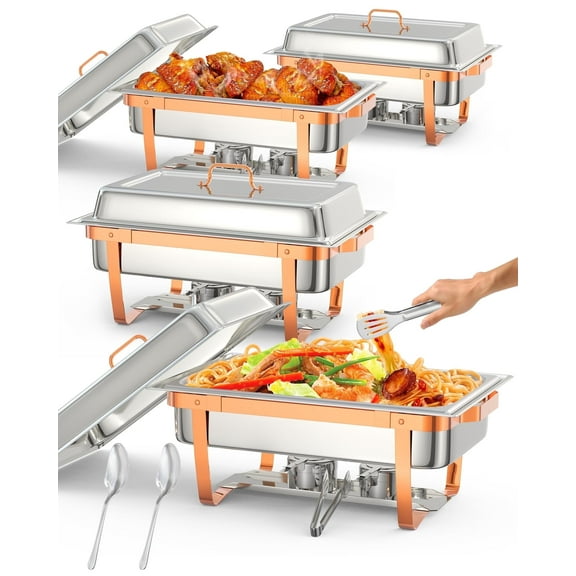 Garvee Chafing Dish for Buffet Set, 8 Qt, 201 Stainless Steel Chafers and Buffet Warmers Set of 4