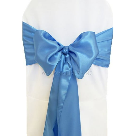 Wedding Linens Inc. (10pcs) 8" x 108" Satin Chair Sashes Chair Sash Bow ties for Wedding Party Catering Banquet Decoration Events - Periwinkle /Cornflower