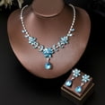 thumbnail image 7 of AEXTO Elegant Aqua Blue Crystal Flower Jewelry Set for Women – V-Neck Teardrop Pendant Necklace & Matching Dangle Earrings – Sparkling Bridal Wedding Party Accessories, 7 of 7