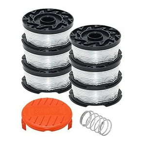 THTEN AF-100 String Trimmer Spool Replacement for Black and Decker 30ft  0.065 Refills Line Auto Feed Single Weed Eater,GH600 GH900 Edger with RC- 100-P Spool Cap Covers (6 Spools, 1 Cap,1 Spring) 