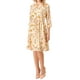 thumbnail image 1 of INSPIRE CHIC Vestido Camisero Floral Elegante para Mujeres con Cuello en V, Manga 3/4, Con Cinta Frontal, Vestido Fluido de Chifón L Beige, 1 of 5