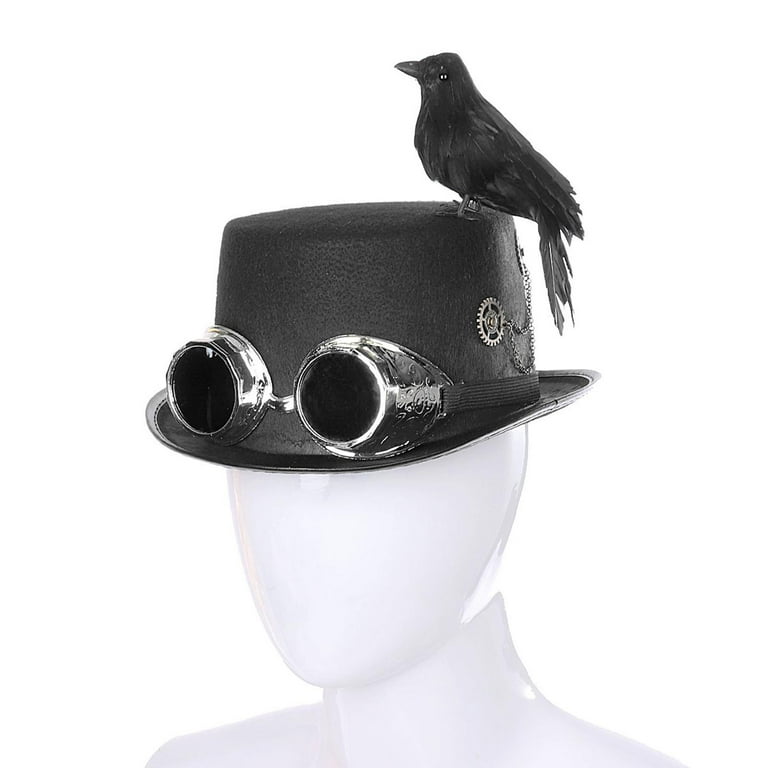 Segolike Steampunk Top Hat Halloween Costumes - Vintage Steampunk Hat with Goggles Crow - Steampunk Accessories - Costume, Men's, Size: 20, Black