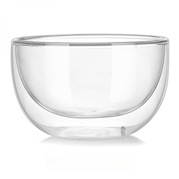 Transparent heat-resistant double-walled glass bowl, crafted from high borosilicate material. Ideal for milk, fruit, salad, tea beverages, kitchen counter bowls, egg-beating bowls, and meal prep cont