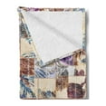 thumbnail image 2 of Vintage Soft Flannel Fleece Throw Blanket, Grunge Style Pattern with Art Flowers in Squares, Cozy Plush for Indoor and Outdoor Use, 50" x 70", Champagne and Multicolor, by Ambesonne, 2 of 5