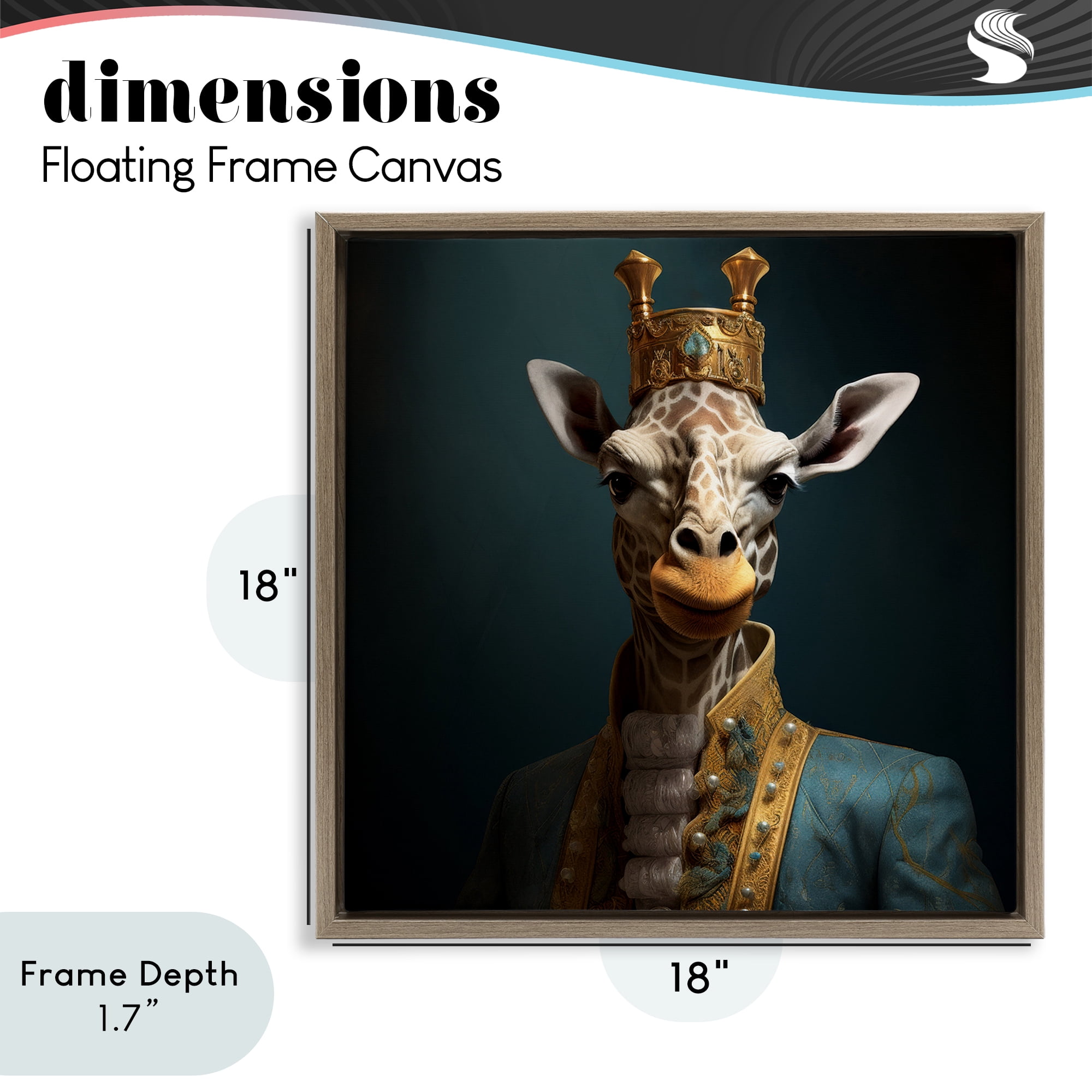 Stupell Industries Giraffe Gaze in Regal Crown Brown Framed Floater Canvas Wall Art, design by Lazar Studio