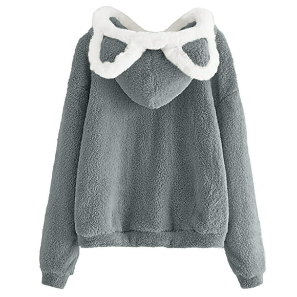 outfmvch hoodies for women pullover fuzzy sweatshirt cute ear causal hoodie sweatshirts womens tops womens sweaters grey