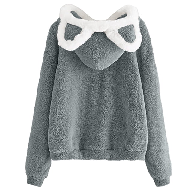 Gibobby Sudadera cómoda para mujer sudadera fuzzy fleece cuya oreja larga manga causal sudaderas hoodie top para mujeres (Gris, S)