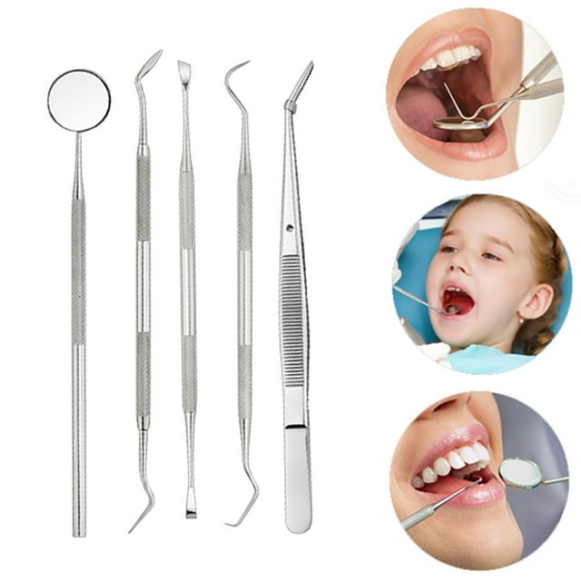 PVCS 5pcs Stainless Steel Dental Hygiene Kit Tooth Scraper Probe Tweezers Tool