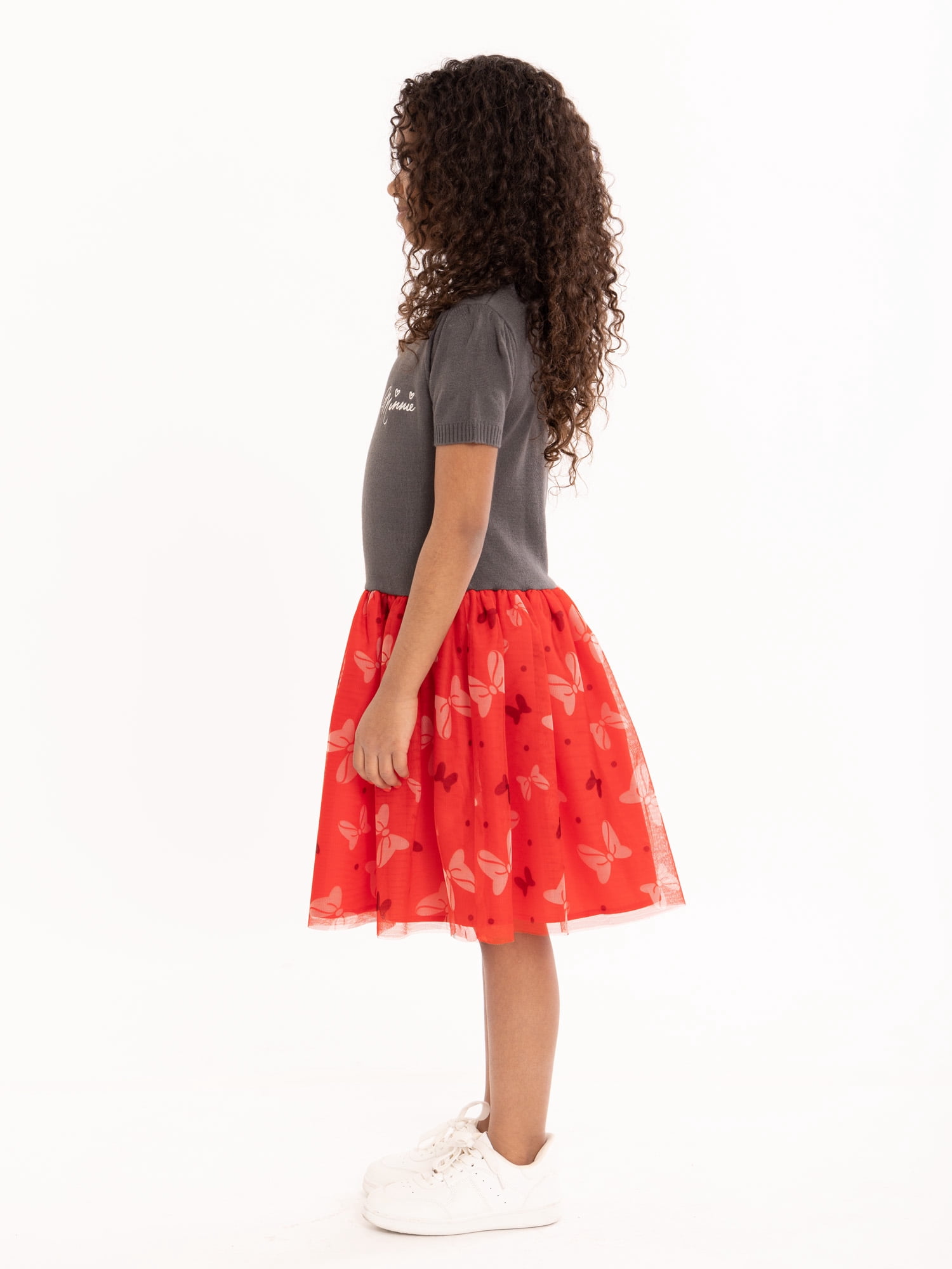 Minnie Mouse Girls Sweater Top Dress with Mesh Skirt, Sizes 4-16