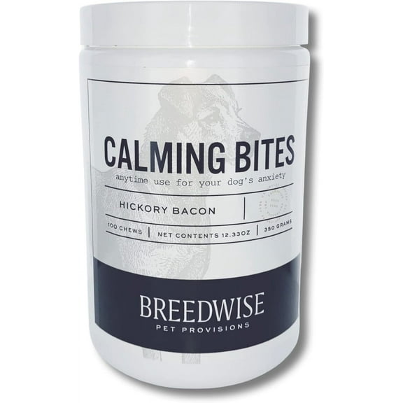 Breedwise Calming Bites for Dogs, Anxiety and Stress Reducing Hickory Bacon Flavored Dog Bites, 100 Count