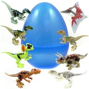 Jumbo Easter Egg With 8 Building Block Dinosaur Puzzles - Lifelike 5-7 Inch Replicas of T-Rex, Stegosaurus and Friends - Perfect As Birthday Party Favors, Easter Basket Fillers, and Cake Toppers