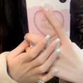 thumbnail image 2 of Uñas postizas HUOGUO Love Blue en forma de corazón, 24 unidades con pegamento, 2 of 4