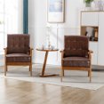 thumbnail image 3 of Accent Chairs Set of 2, Leisure Chair with Side Table, Mid Century Modern Accent Chair, Wood and Fabric Armchairs Side Chair, Lounge Reading Comfy Arm Chair for Living Room, Bedroom, Office, Brown, 3 of 7