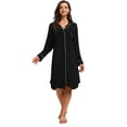 thumbnail image 4 of EFINNY Women's Button Down Nightgown Long Sleeved Nightdress Open Front Suit Solid Color Sleep Skirt Homewear, 4 of 7