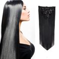 thumbnail image 1 of LELINTA 100% Human Hair Clip In Hair Extensions Can Curly Dyed Natural Straight 7 Piece/15 Clips Black/Brown/Blonde, 18"-70g, 1 of 7