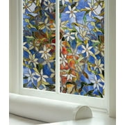 Rabbitgoo Privacy Window Film Stained Glass Window Film Static Cling Frosted Window Film Decorative Anti UV Window Sticker for Home, Lily Pattern 23.6 x 78.7 inches
