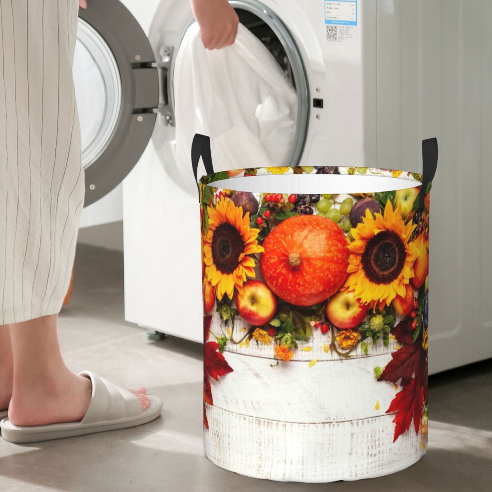 Large Laundry Basket with Handles - Thanksgiving Autumn Pumpkins Fall Leaves Kids Baby Dirty Clothes Laundry Hamper for Bedroom Aesthetic