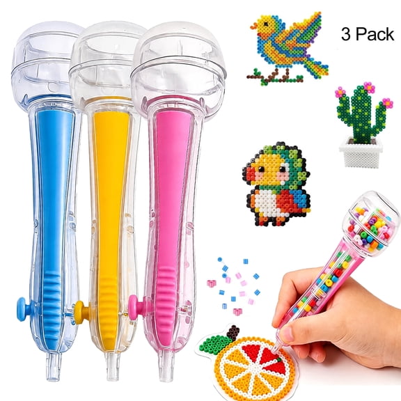 Desiso 3 Pack Fuse Bead Pen for 2.6mm Beads, Automatic Bead Dispenser with Storage Container, Non-Slip Grip, Ergonomic No Jams for DIY Crafts Family Fun, Gifts for Kids & Adults