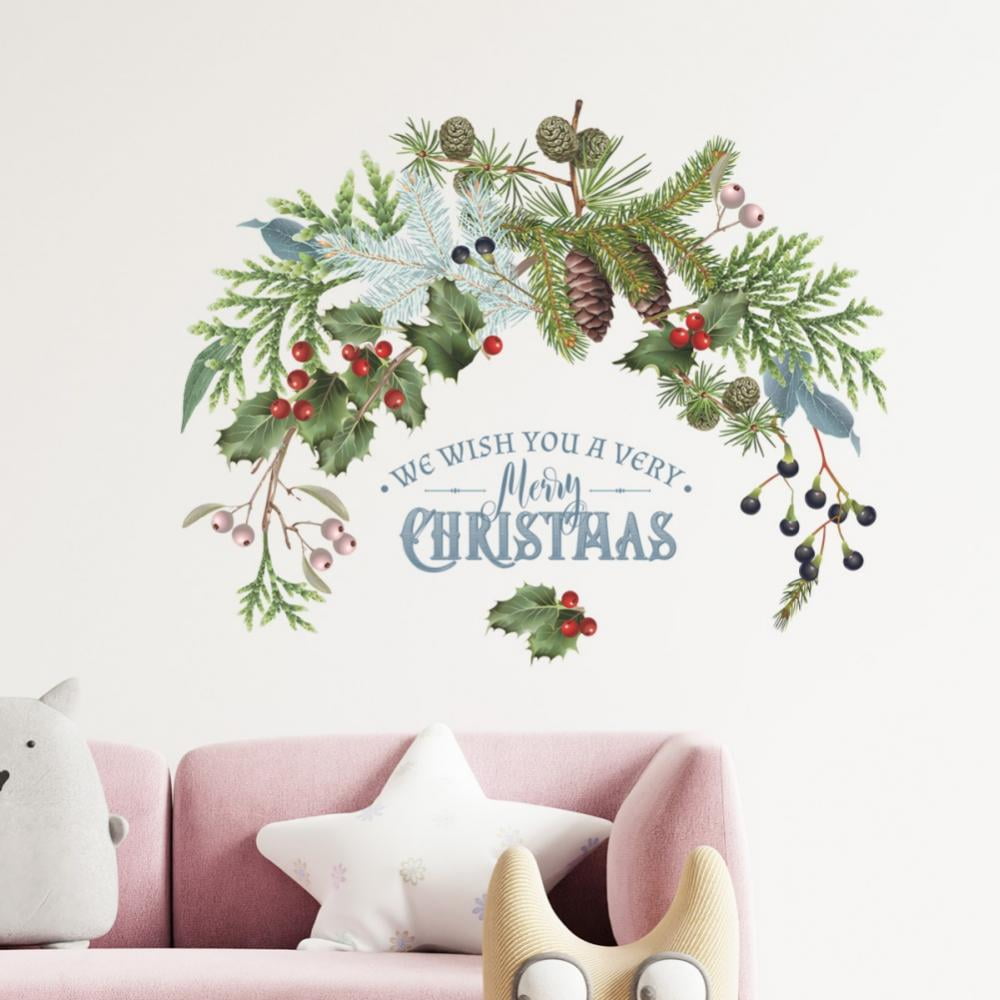 Christmas Wall Clings Christmas Party Window Wall Decals, Merry Christmas Pine Branches Stickers