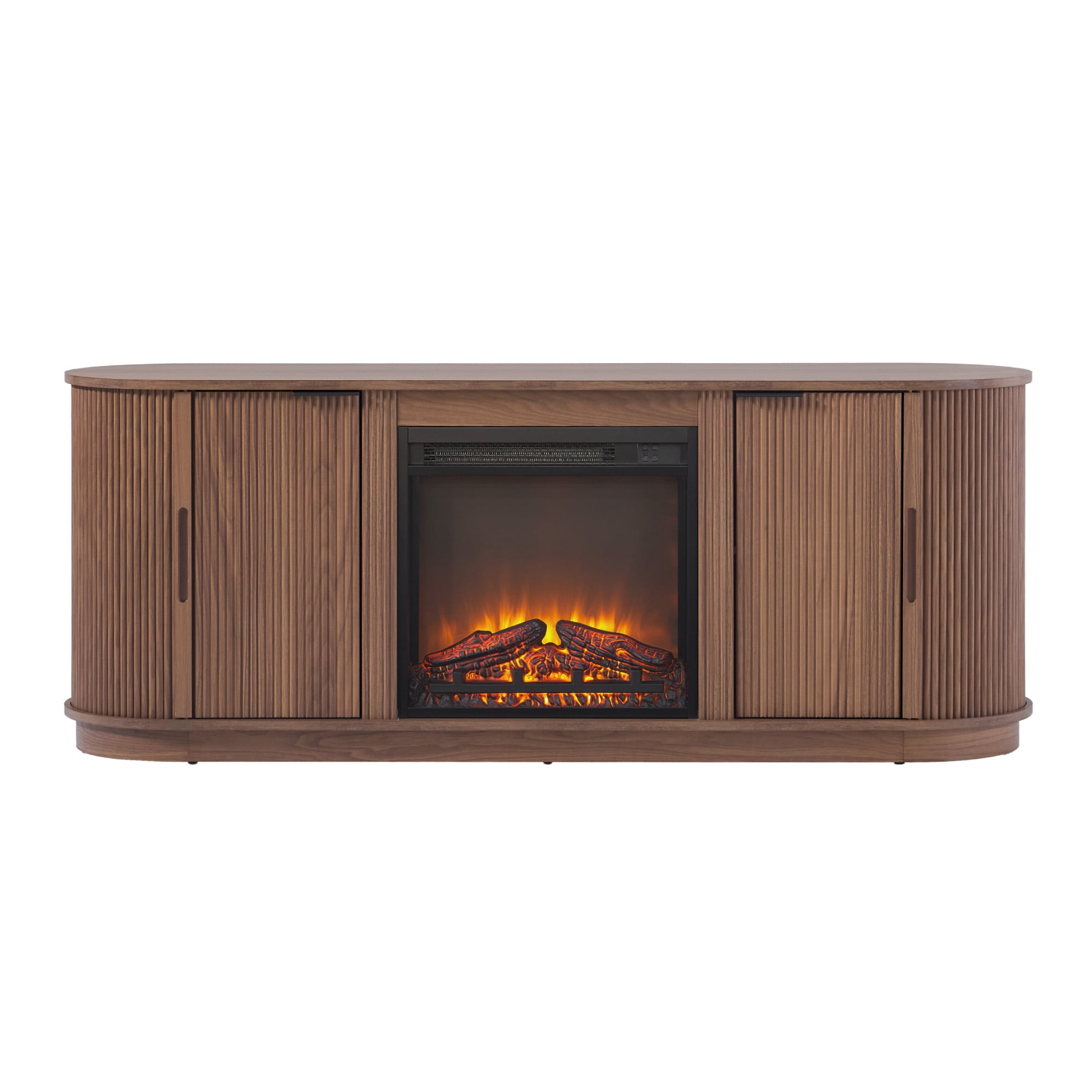 Walker Edison Modern Reeded 60” Fireplace TV Stand - Mocha