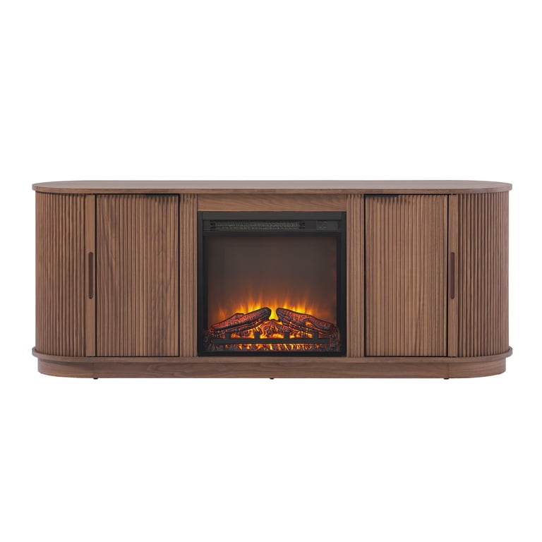 Walker Edison Modern Reeded 60” Fireplace TV Stand - Mocha